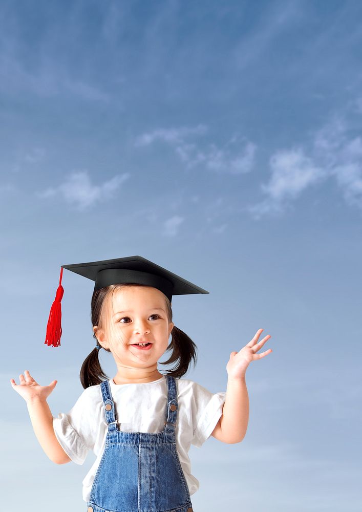Little graduate girl background, education border