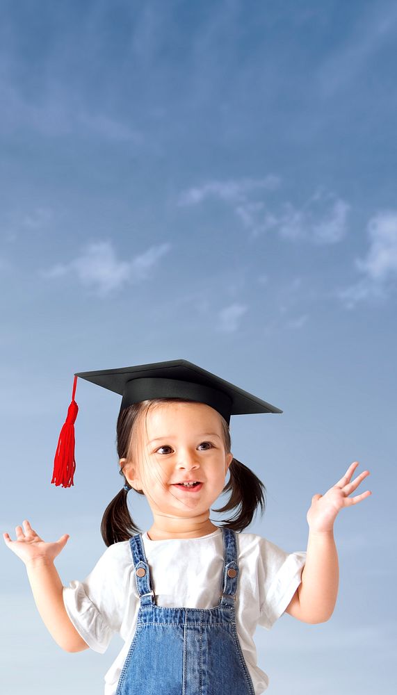 Little graduate girl iPhone wallpaper, education border