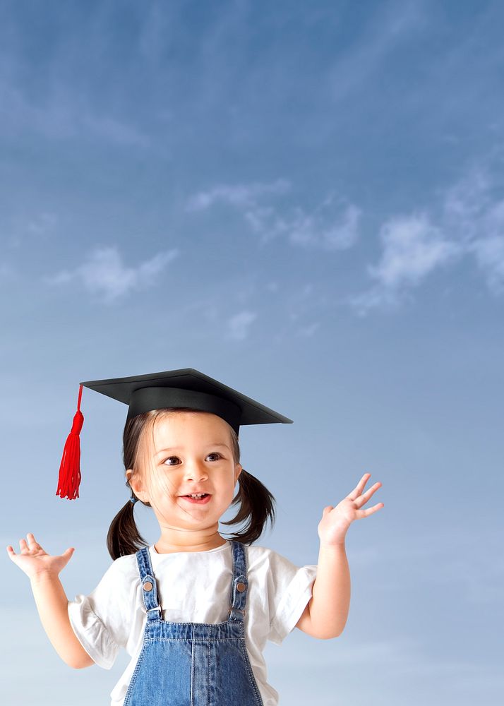 Little graduate girl background, education border