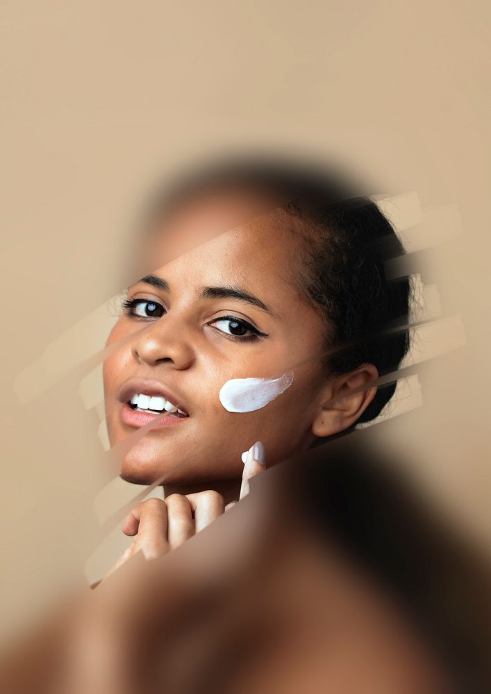 Woman applying skincare background