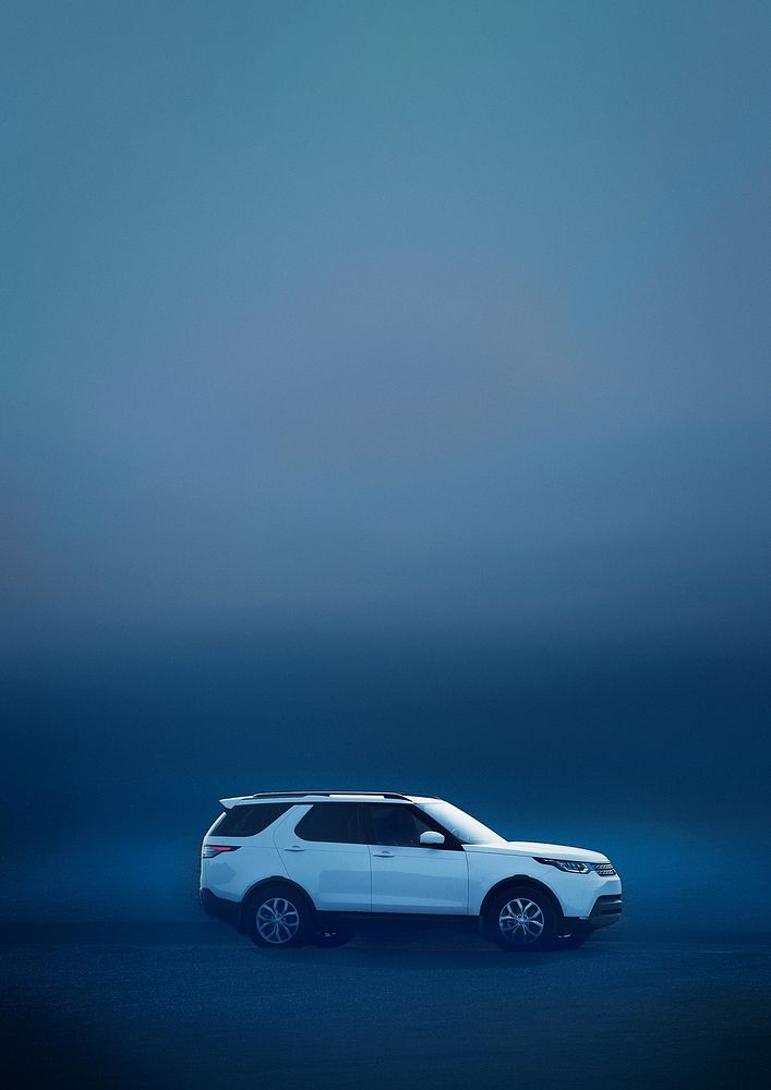White SUV car background, blue gradient image