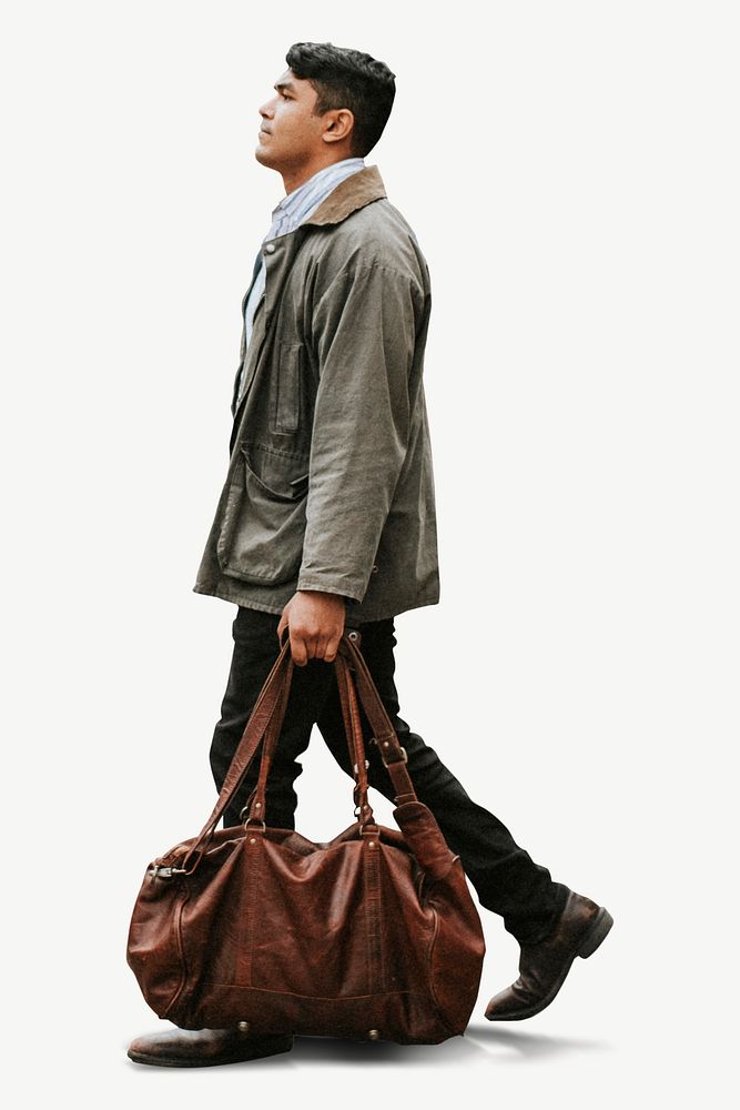 Man walking with bag collage element psd
