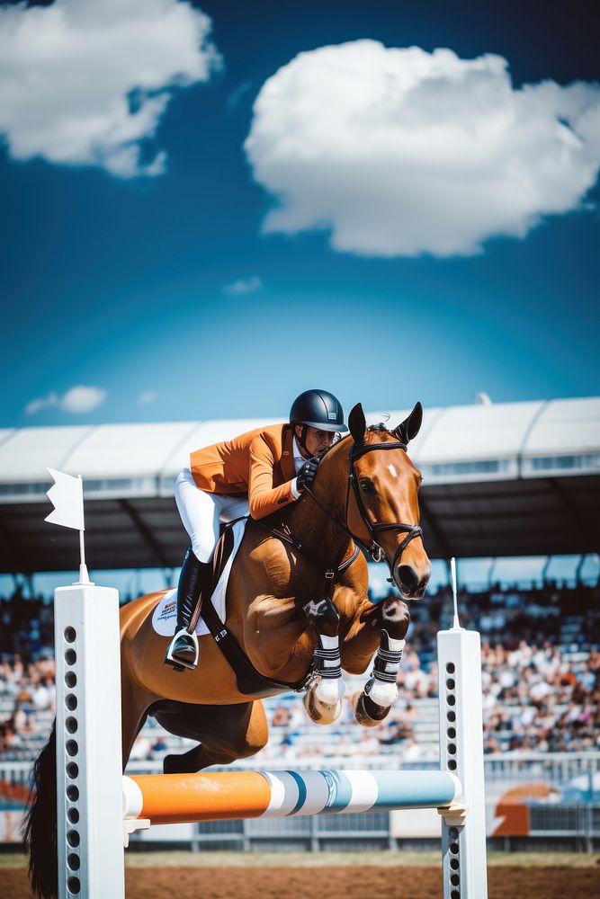 Horse jumping over fence AI generated image