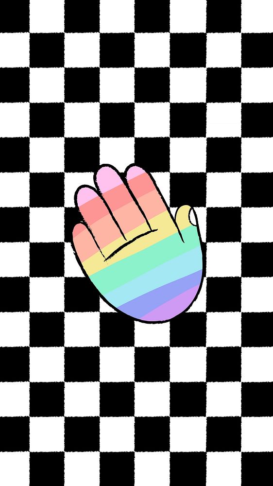 Pride hand illustration mobile wallpaper, checked pattern