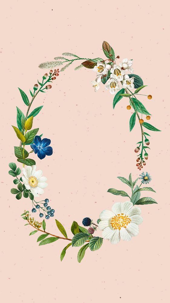Floral oval frame iPhone wallpaper