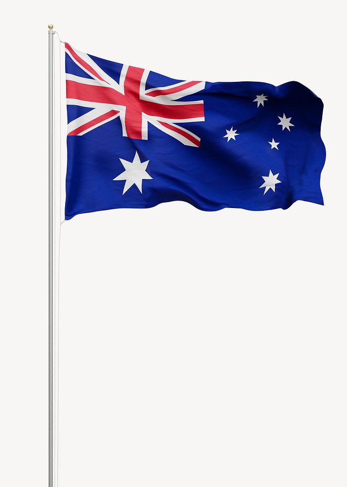 Australian flag on pole white background