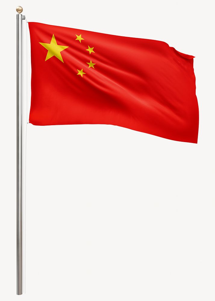 Chinese flag on pole white background