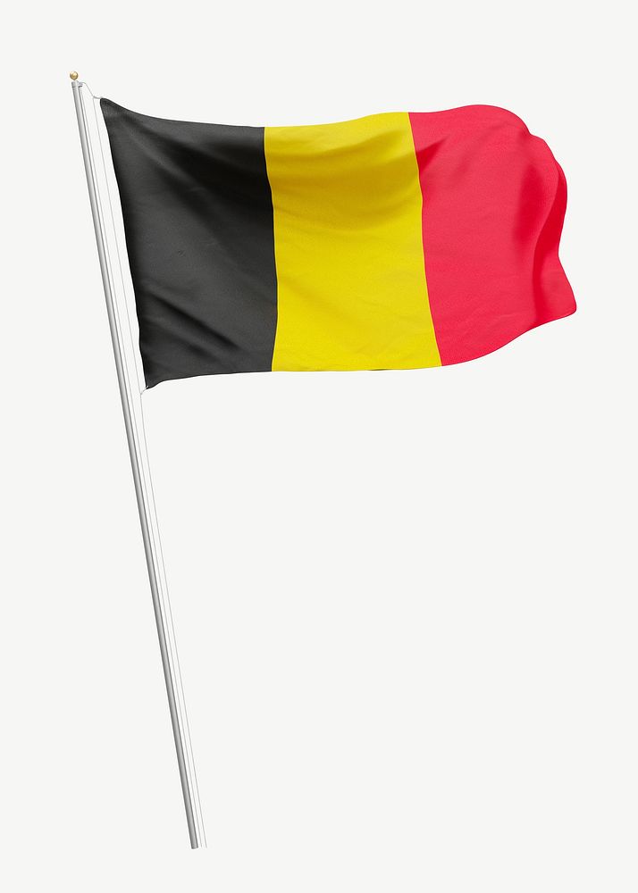 Belgian flag on pole, collage element psd