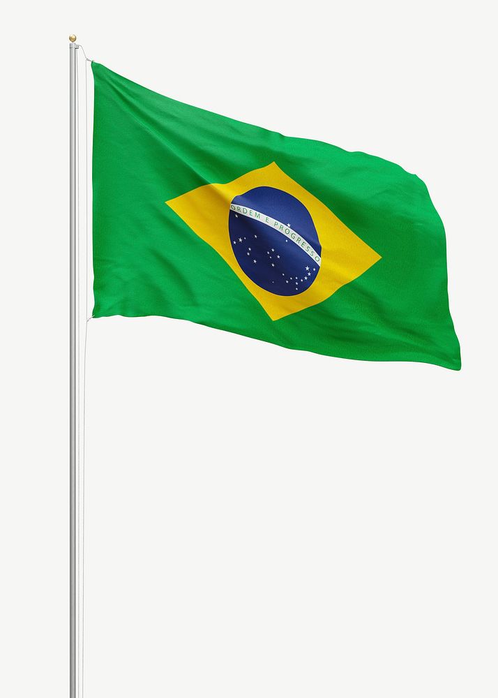 Brazilian flag on pole collage element psd