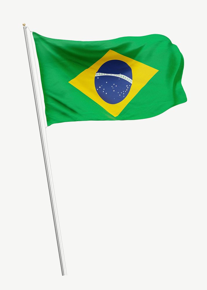 Brazilian flag on pole collage element psd