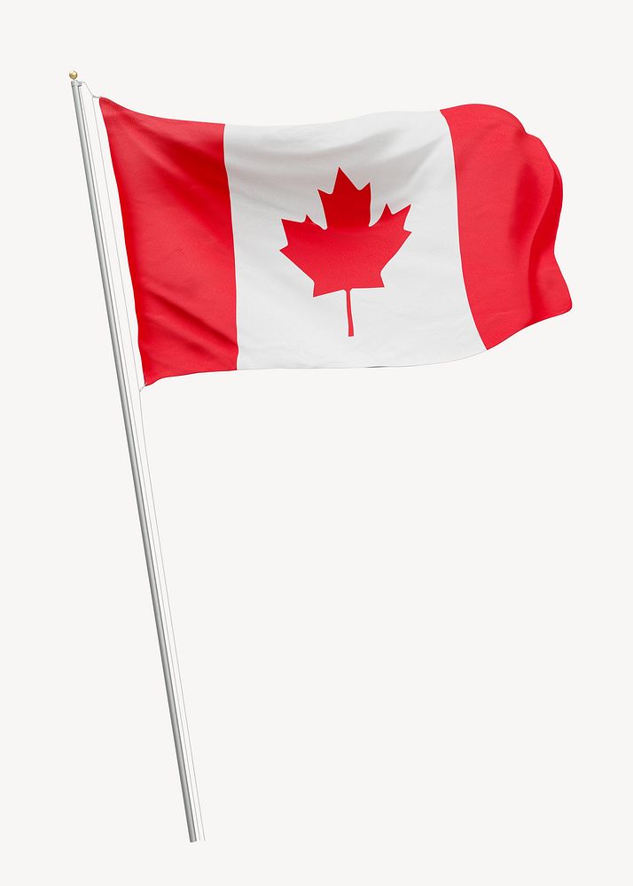 Canadian flag on pole white background