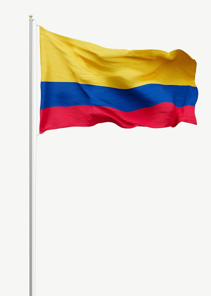 Colombian flag on pole collage element psd