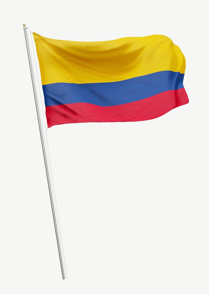 Colombian flag on pole collage element psd