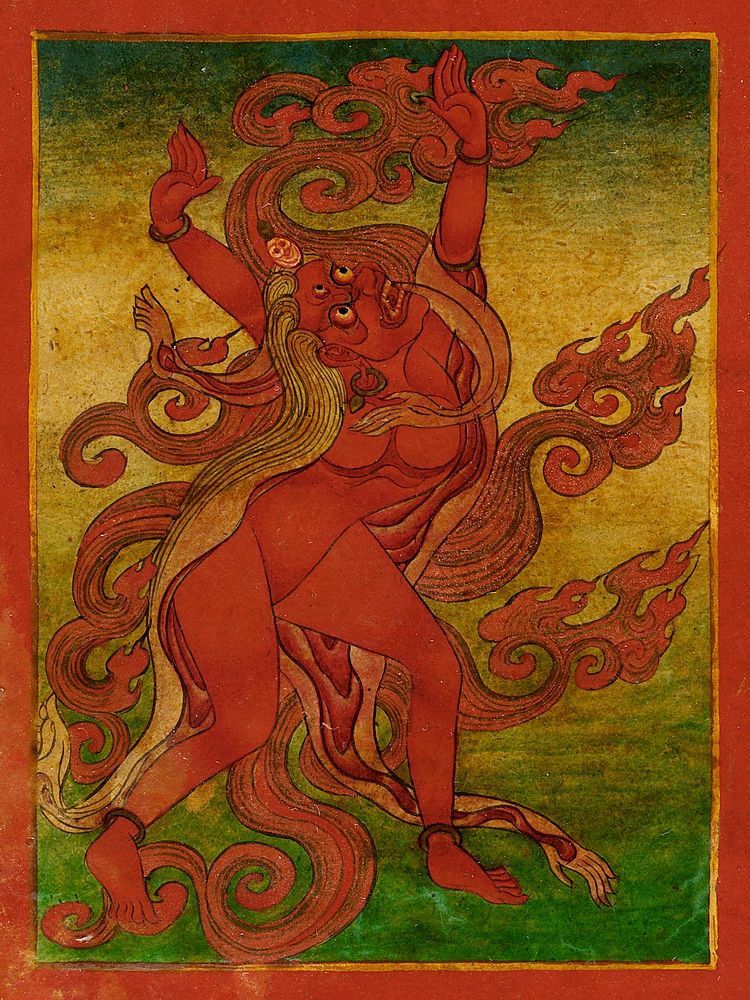 Red Dakini, Nyingmapa Buddhist or Bon Ritual Card