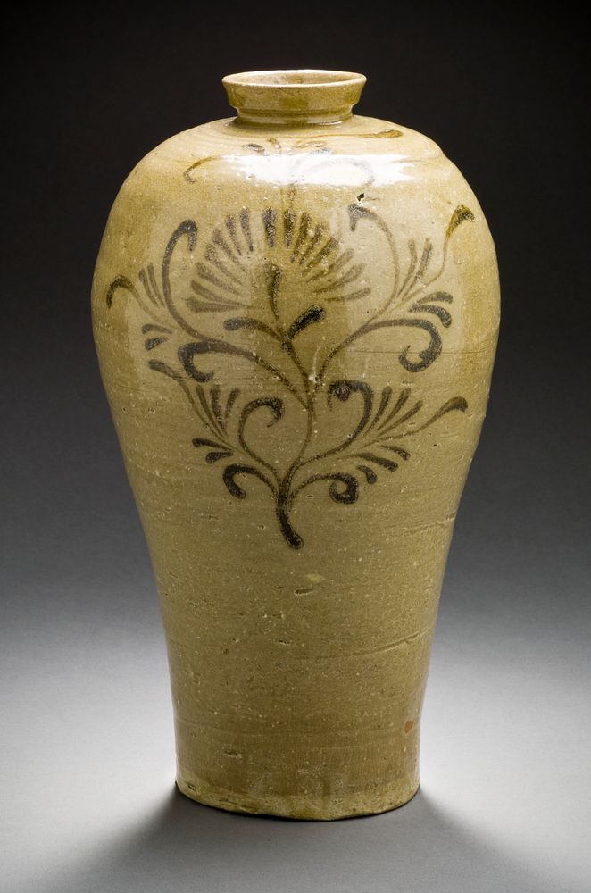 Prunus Vase with Chrysanthemum Spray Scroll Design in Underglaze Iron