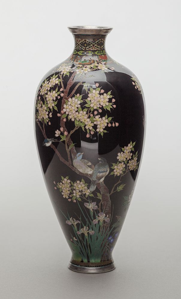 Vase with Design of Birds on Blossoming Cherry Tree by Namikawa Yasuyuki