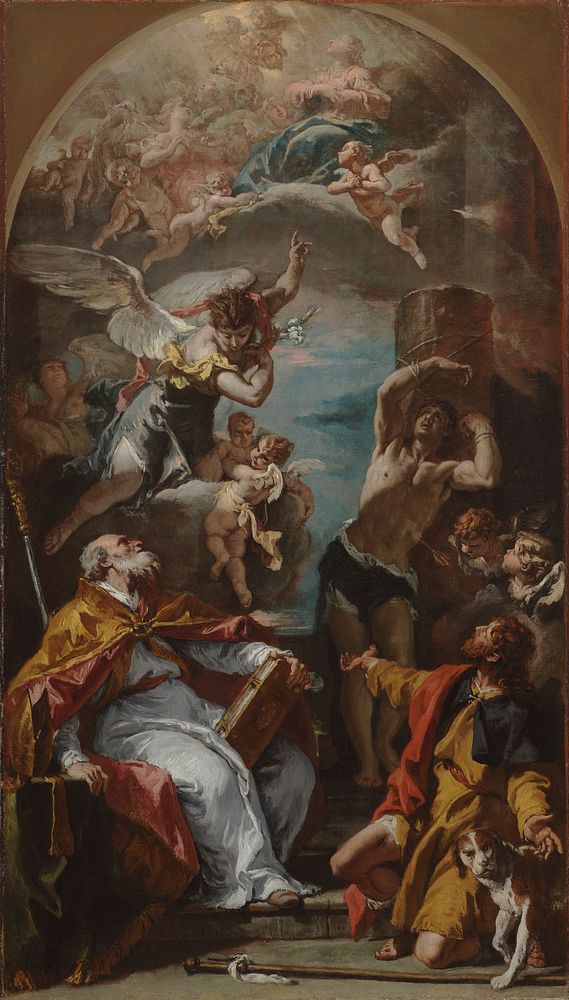 Glory of the Virgin with the Archangel Gabriel and Saints Eusebius, Roch, and Sebastian by Sebastiano Ricci