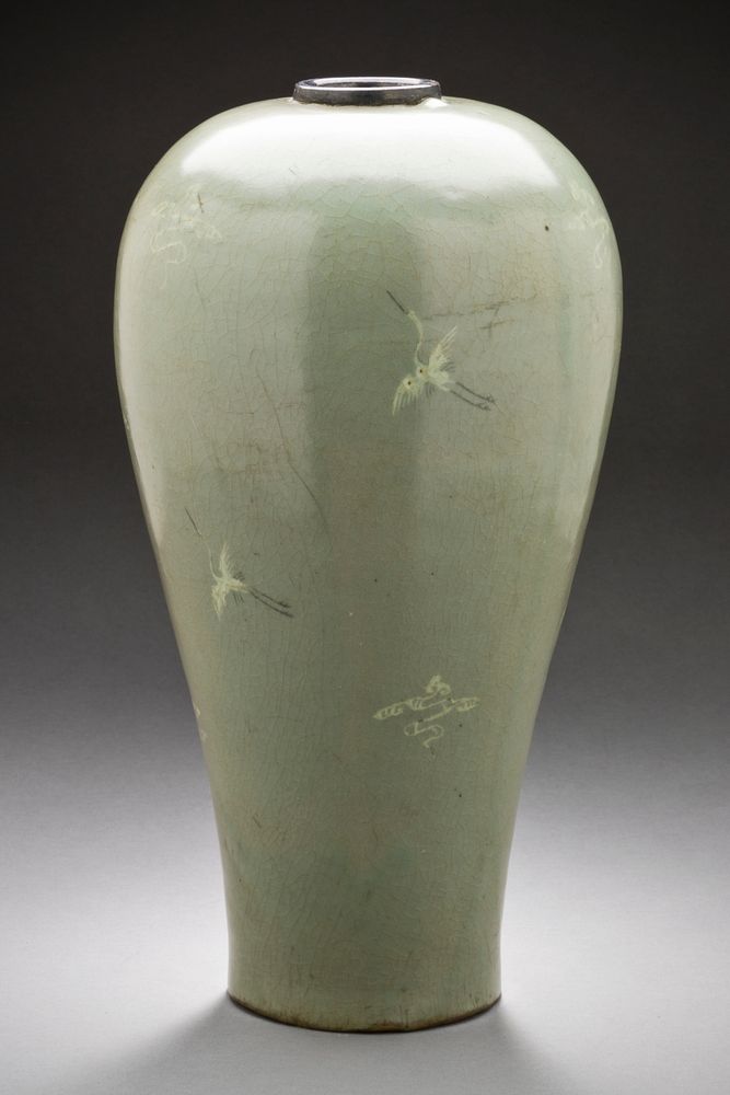 Prunus Vase with Inlaid Cloud and Crane Design