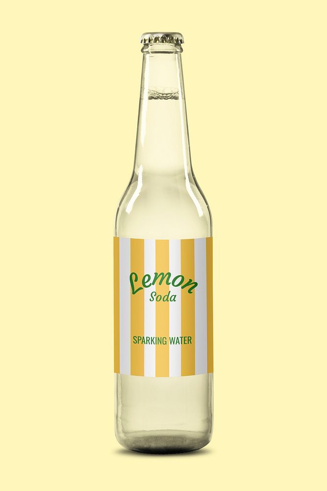 Lemon soda bottle label mockup, beverage packaging psd