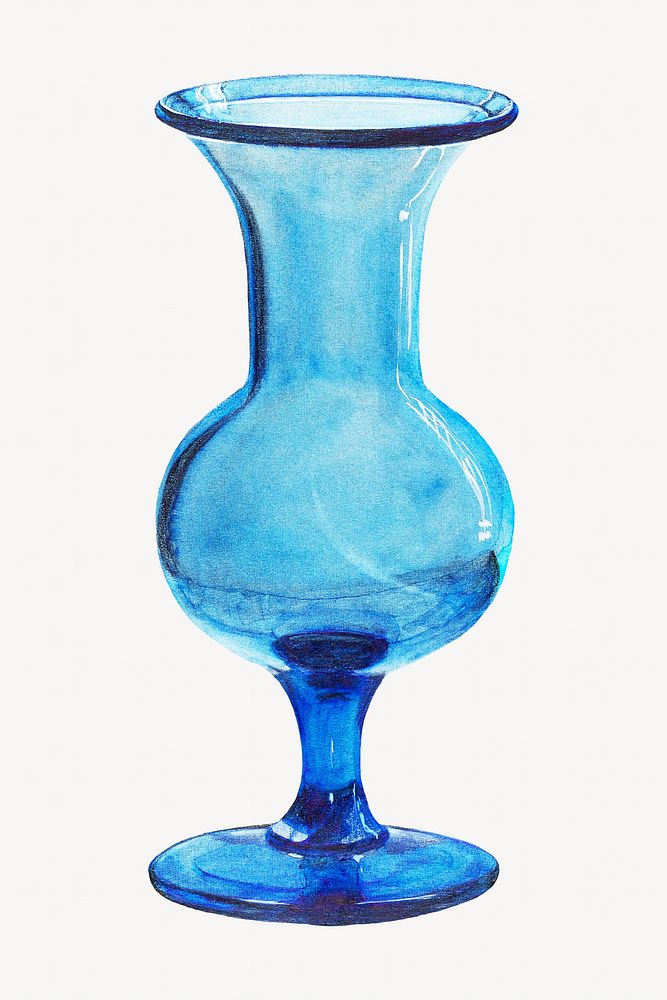 Tall blue crystal vase on white background