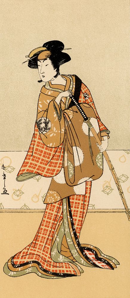 Kabuki actors, Japanese man painting by G.A. Audsley-Japanese illustration. Public domain image from our own original 1884…