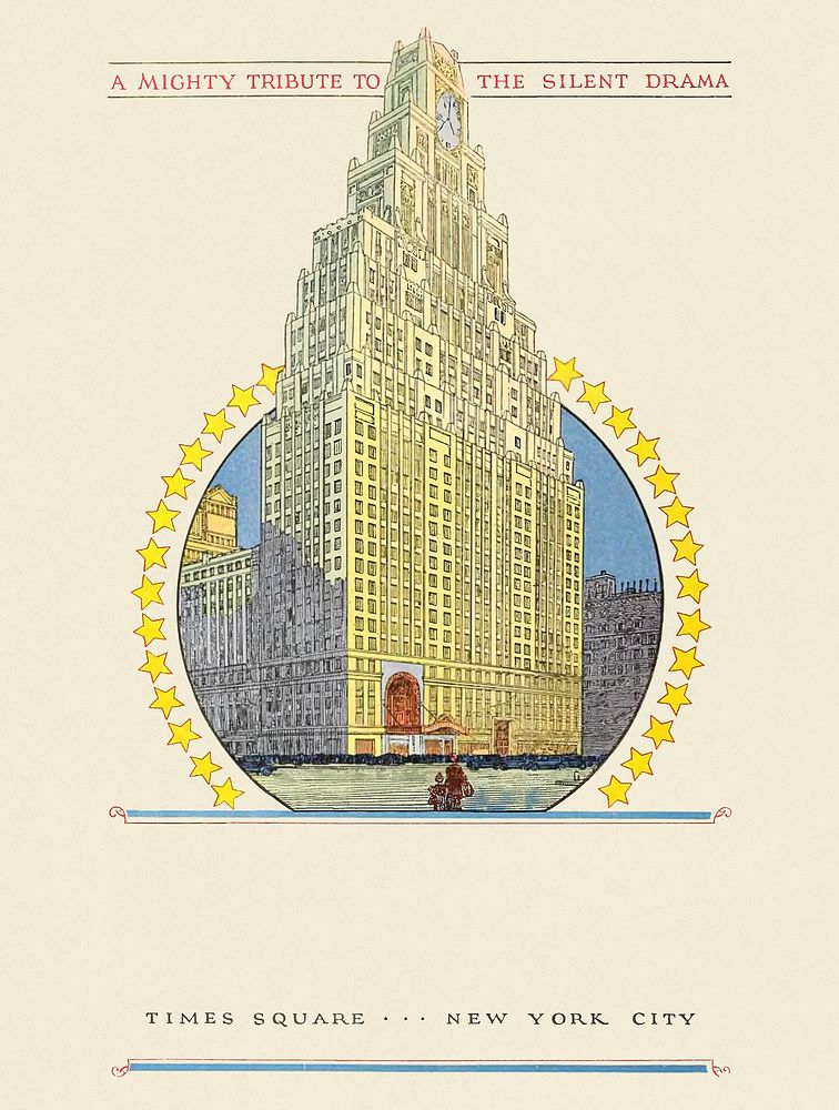 Paramount Building, Times Square New York City ad in Motion Picture News (1926) chromolithograph. Original public domain…