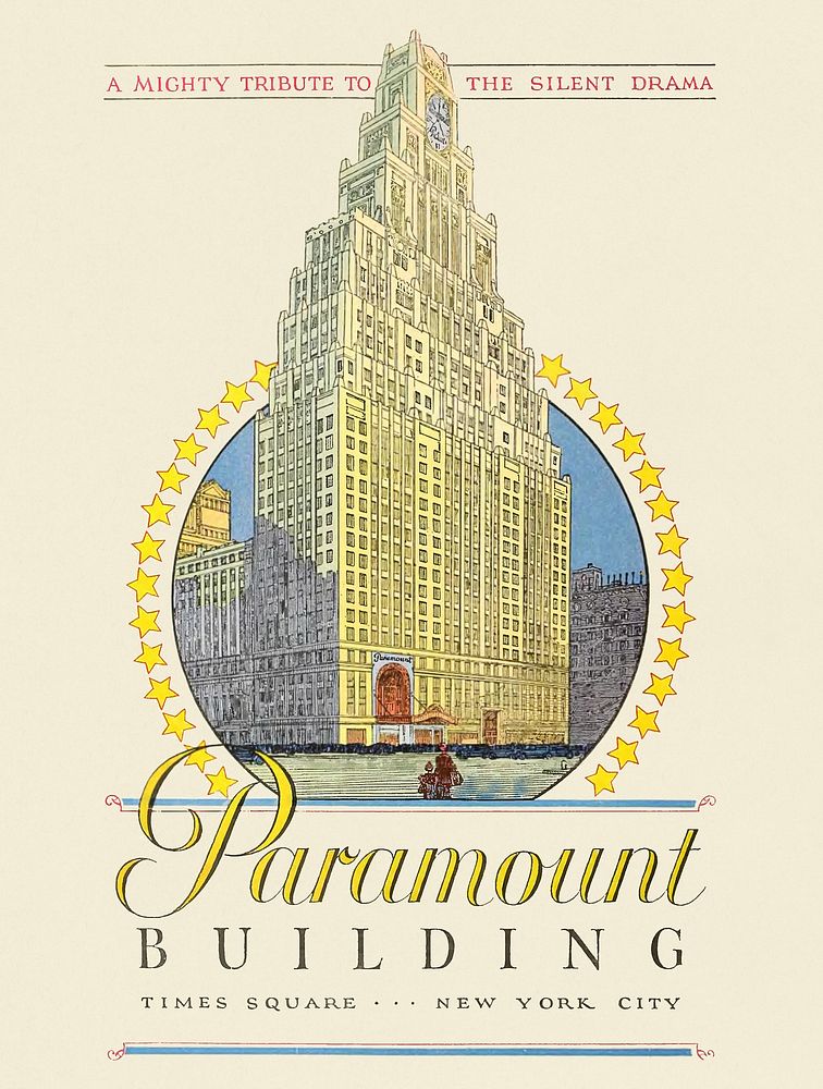 Paramount Building, Times Square New York City ad in Motion Picture News (1926) chromolithograph. Original public domain…