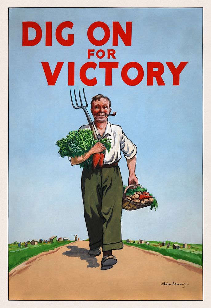 INF3-96 Food Production Dig for Victory (1939-1946) chromolithograph by Peter Fraser. Original public domain image from…
