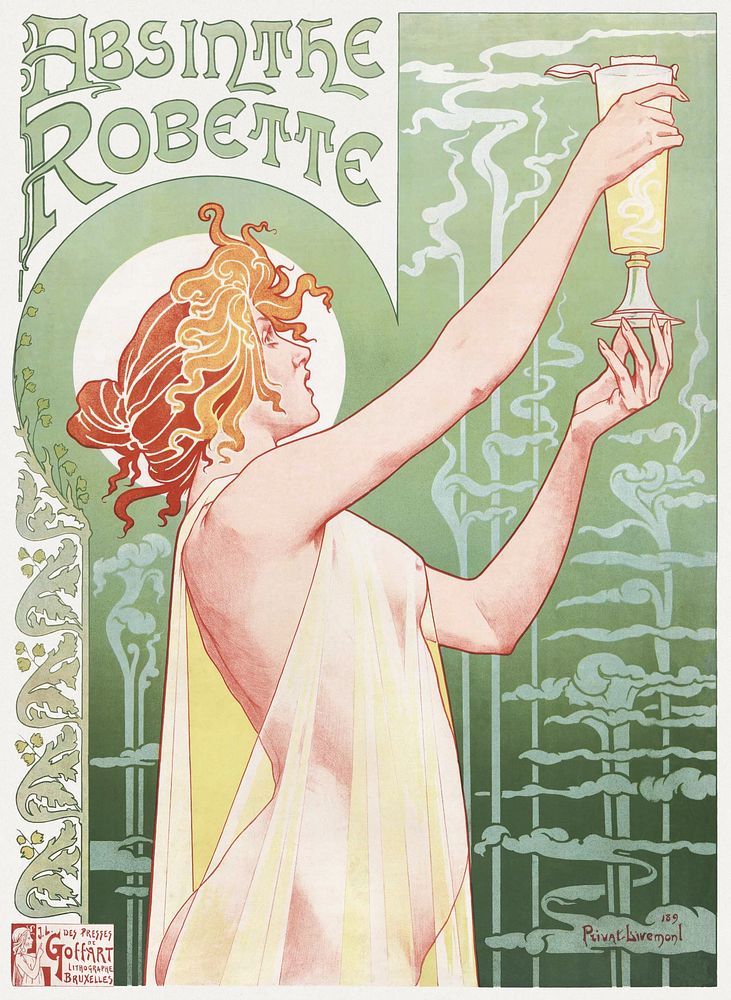 Privat Livemont (1896) chromolithograph by Absinthe Robette. Original public domain image from Wikipedia. Digitally enhanced…