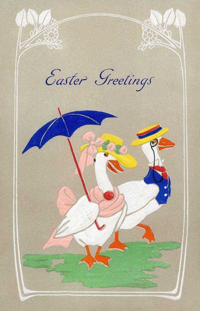 Easter Greeting (1916) chromolithograph by Max Ettlinger and Co. Original public domain image from Wikipedia. Digitally…