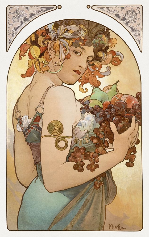 Fruit (1897) chromolithograph by Alfons Mucha. Original public domain image from Wikipedia. Digitally enhanced by rawpixel.