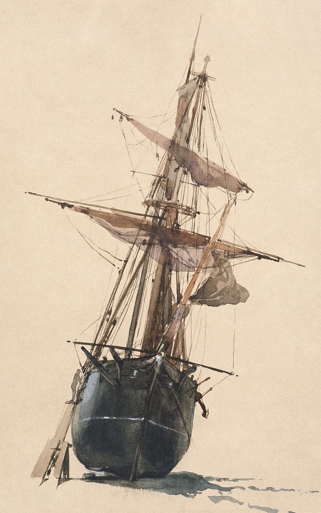 Beached Fishing Vessel (1784&ndash;1848) watercolor art by Thomas Miles Richardson. Original public domain image from Yale…