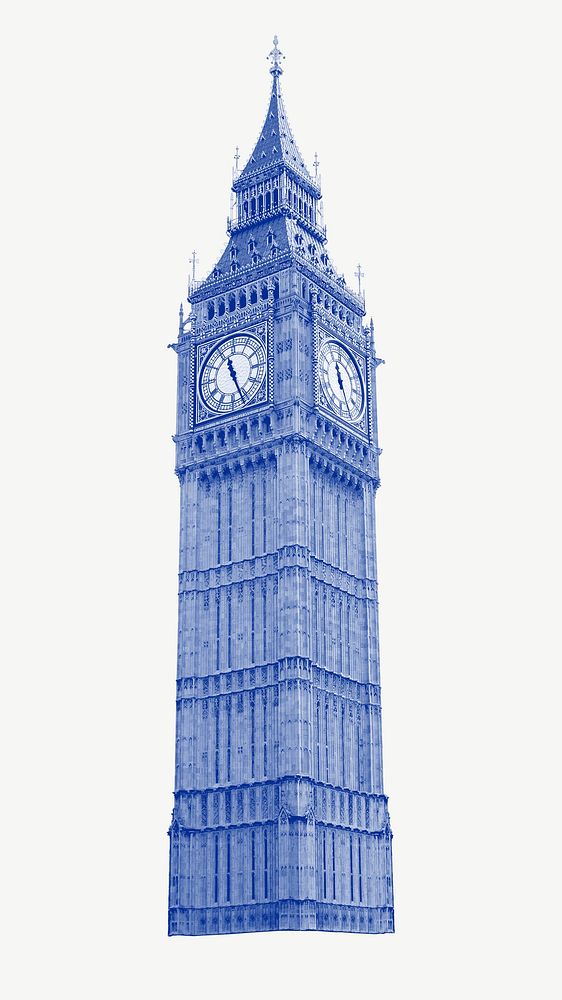 Big Ben the great clock in blue collage element psd