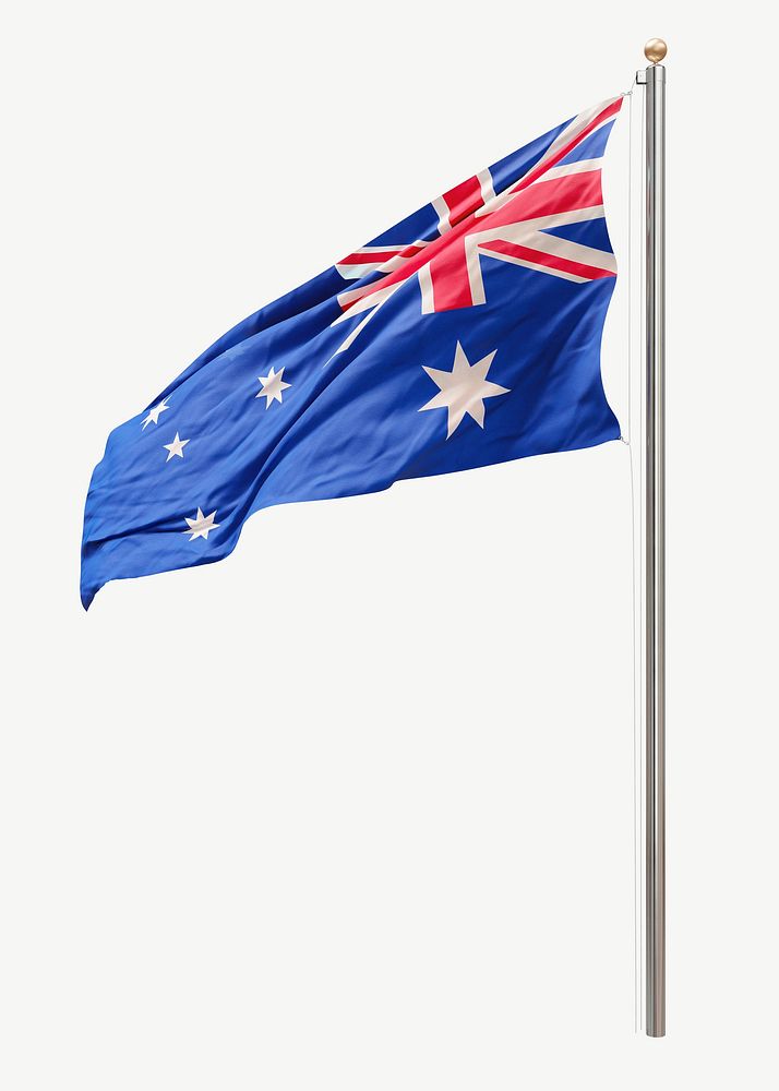 Australia flag on pole collage element psd