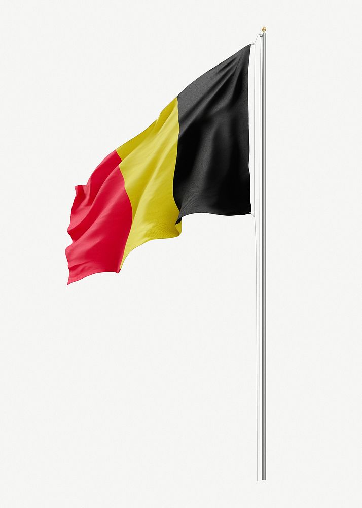 Belgian flag on pole, collage element psd