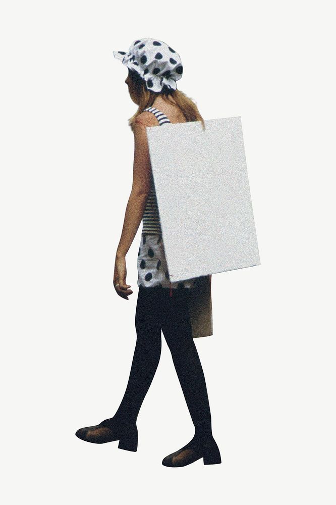 Woman with blank placard board collage element psd