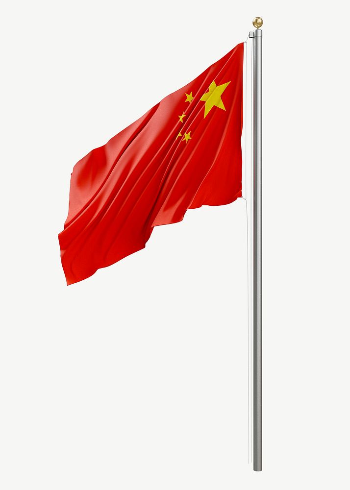 Chinese flag on pole collage element psd