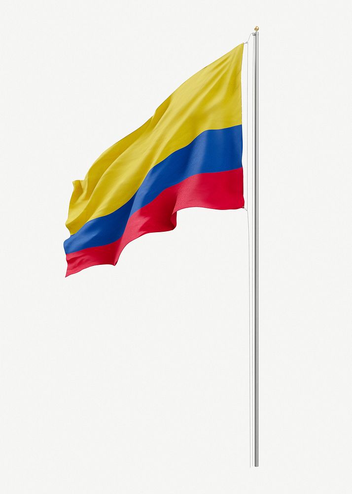 Colombian flag on pole collage element psd