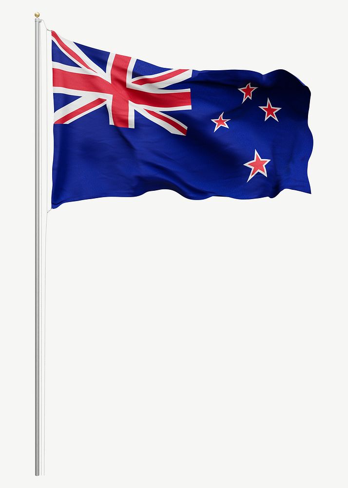 Flag of New Zealand on pole collage element psd