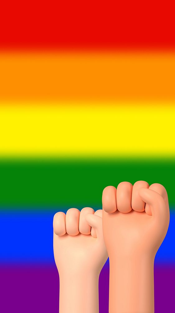 LGBTQ pride flag iPhone wallpaper, 3D raised fists illustration