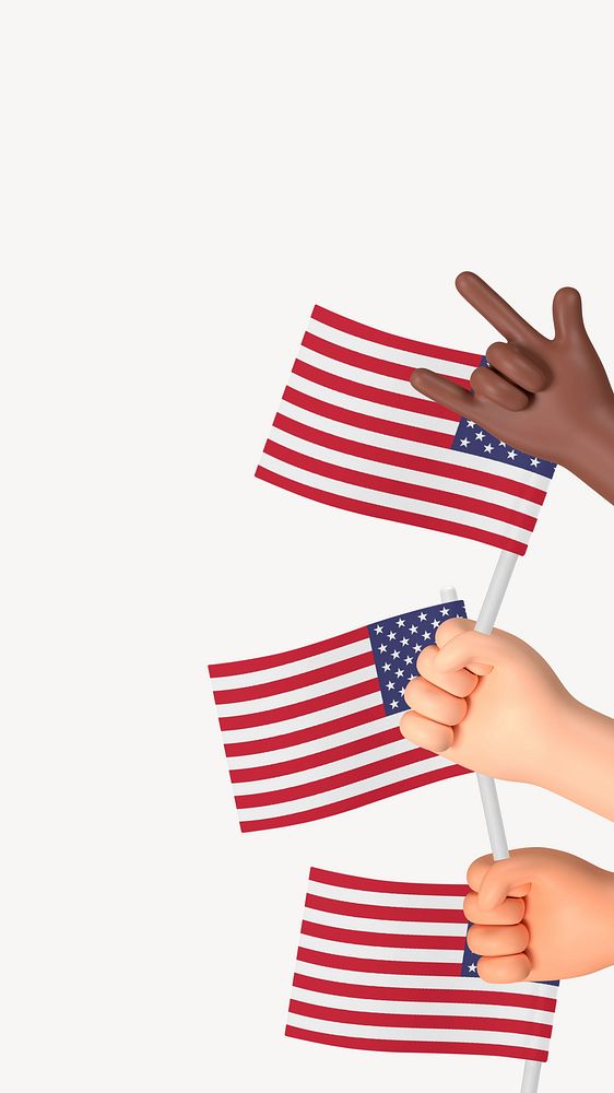 Waving American flags iPhone wallpaper, 3D illustration