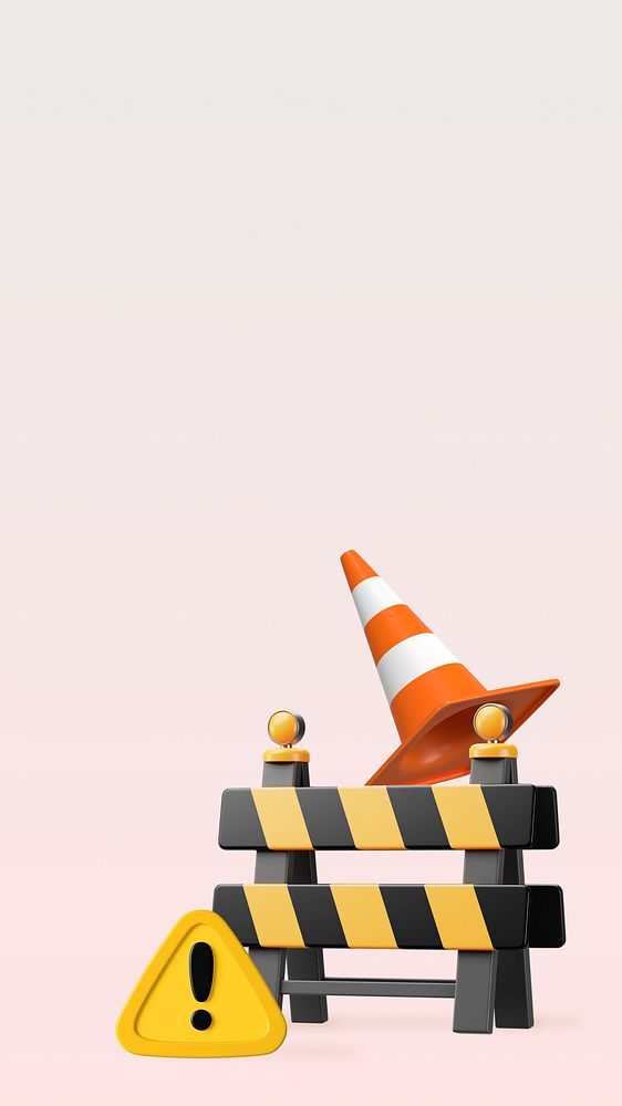 Traffic construction warning iPhone wallpaper, 3D illustration