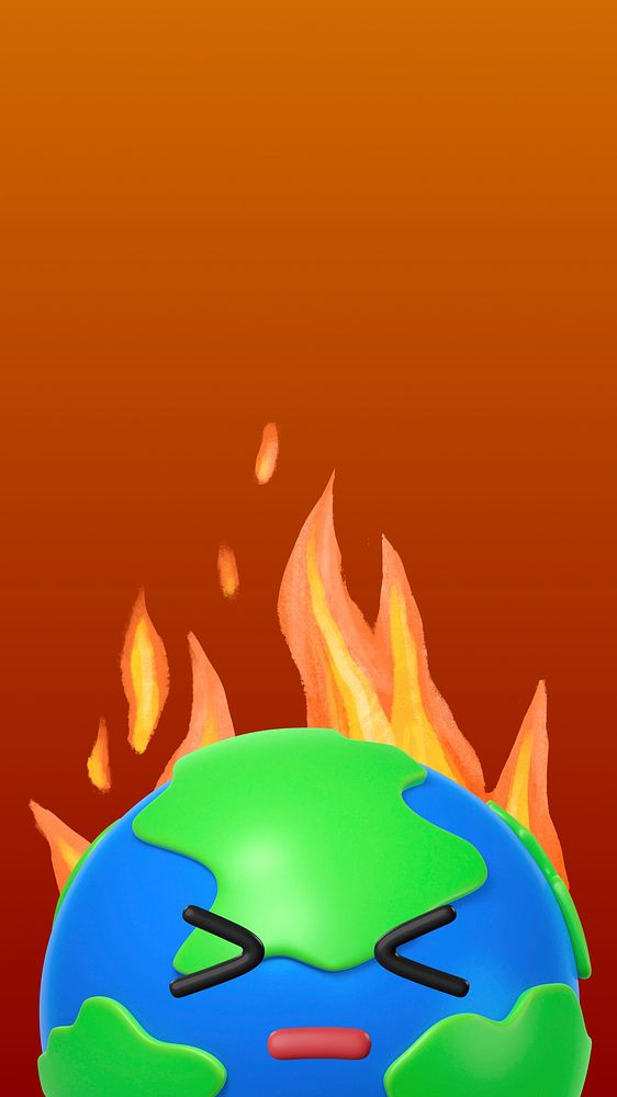 Global warming iPhone wallpaper, 3D burning globe illustration