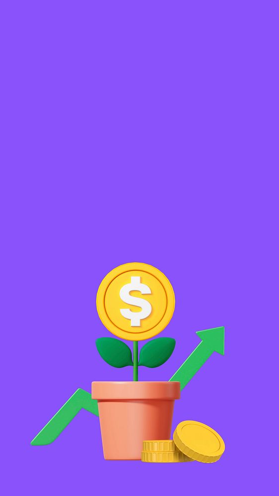 Growing money plant iPhone wallpaper, 3D illustration