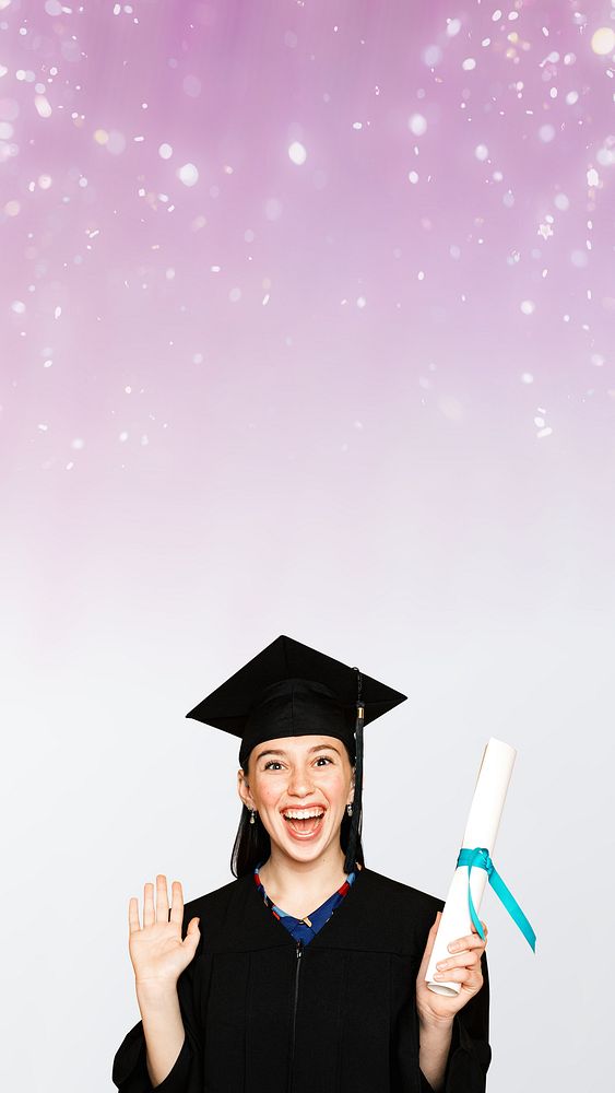 Happy graduate woman iPhone wallpaper, education image