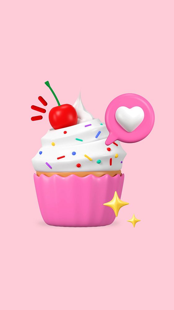 3D cherry cupcake, element illustration