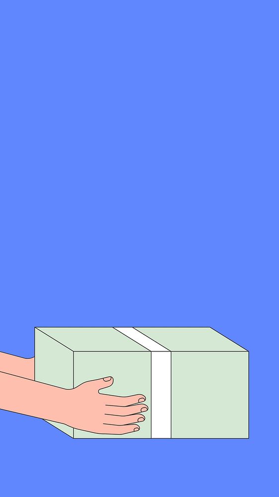 Hands holding box iPhone wallpaper, parcel delivery illustration