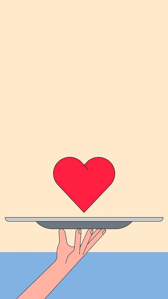 Hand serving heart iPhone wallpaper, love sign illustration