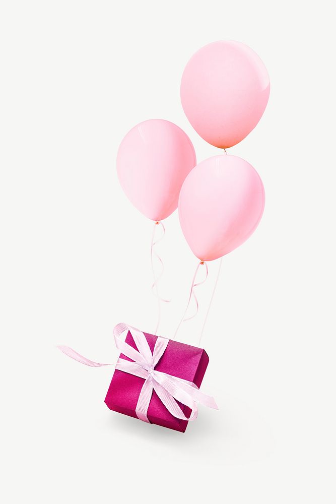 Floating gift box and balloons psd