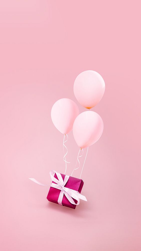 Valentine's gift box iPhone wallpaper, floating balloons border